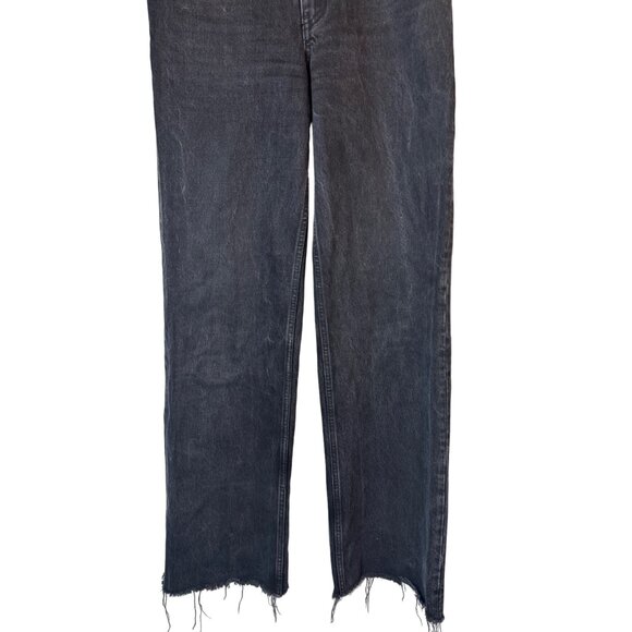 ZARA Size 6 Frayed Hem Straight Leg Jeans Black Denim Wash - Picture 8 of 11